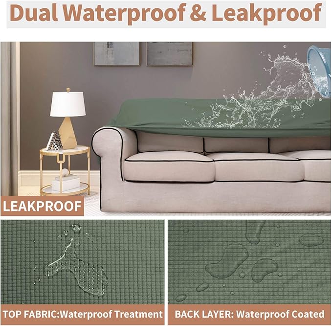 Easy-Going 100% Waterproof Chair Couch Cover, Dual Waterproof Sofa Cover, Stretch Jacquard Sofa Slipcover, Leakproof Furniture Protector for Kids, Pets, Dog and Cat (Chair, Grayish Green)