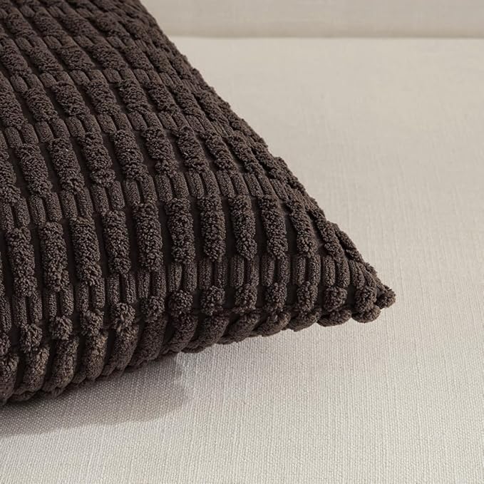 Fancy Homi 4 Packs Boho Dark Brown Decorative Throw Pillow Covers 14x24 Inch for Living Room Couch Bed Sofa, Rustic Modern Farmhouse Home Decor, Soft Plush Corduroy Cute Square Cushion Case 35x60 cm