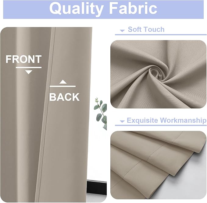 Simplebrand Ava Stone Blackout Curtains for Bedroom 90 Inches Long 2 Panels Set, Solid Privacy Energy Saving Living Room Window Treatment Curtains Blackout Drapes, W40 x L90 Inch, Stone