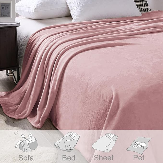 Exclusivo Mezcla Fleece Blanket Twin Size for Bed, Super Soft and Warm, All Season, Cozy, Plush, Lightweight, 60x80 Inches Dusty Pink