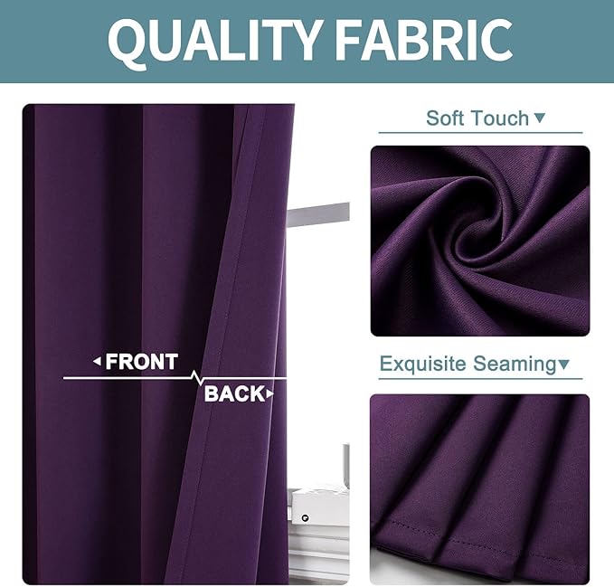 ChrisDowa Blackout Curtains 80 Inches Long 2 Panels Set for Living Room, Grommet Thermal Insulated Room Darkening Curtains for Bedroom (Royal Purple, 52 x 80 Inch)