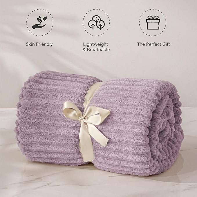 BEDELITE Fleece Throw Blanket for Couch – 3D Ribbed Jacquard Soft and Warm Decorative Fuzzy Blanket – Cozy, Fluffy, Plush Lightweight Dusky Violet Throw Blankets for Bed, Sofa, 50x60 inches
