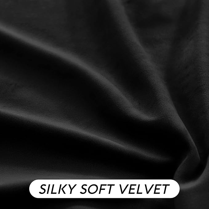 RYB HOME Black Velvet Curtains 72 inches with Hook Belt, Soft Fabric Room Darkening Thermal Insulated Luxurious Home Decor Curtains for Living Room Bedroom, W 52" x L 72", 2 Panels Set