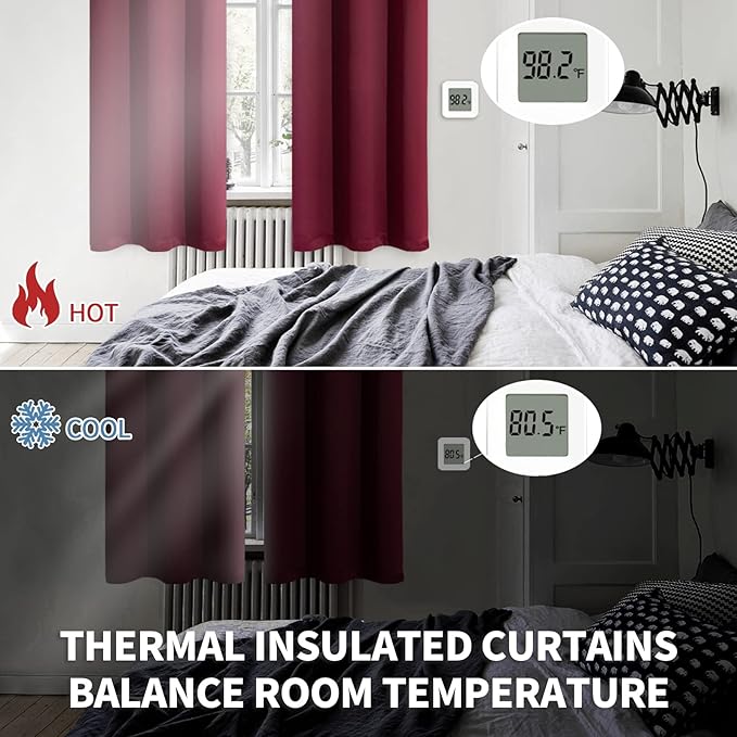 BGment Blackout Curtains - Grommet Thermal Insulated Room Darkening Bedroom and Living Room Curtains, Set of 2 Curtain Panels (52 x 63 Inch, Burgundy)