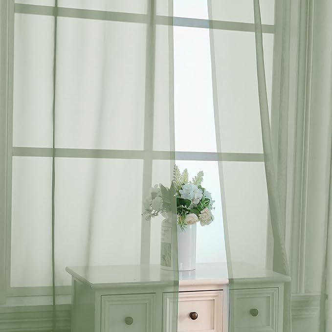 OVZME 2 Panels Sheer Sage Green Curtains 72 Inches Length Window Treatment for Kitchen, Elegant Airy Transparent Curtain Draperies Rod Pocket for Kids Living Room, Each 42 Width 72 Length