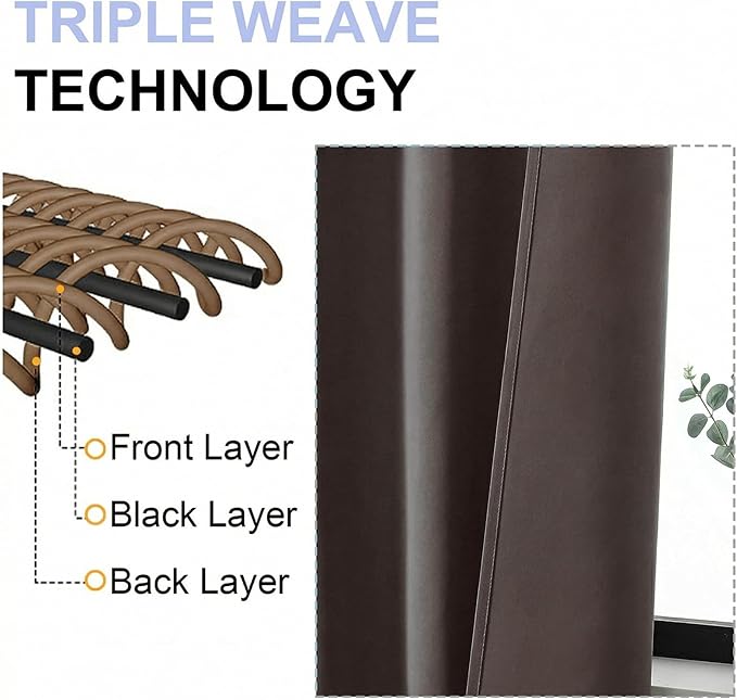 Simplebrand Ava Chocolate Blackout Curtains for Bedroom 72 Inch Length 2 Panels Set, Privacy Thermal Insulated Rod Pocket Door Window Curtains for Patio French Door Front Door, W40 x L72 Inch