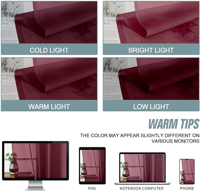 Burgundy Valances for Windows 14 inch Length 2 Panels Set, Small Voile Sheer Curtains for Bathroom, Soft Fabric Lightweight Light Filtering Kitchen Curtains, Dual Rod Pocket, 2x42Wx14L Inches