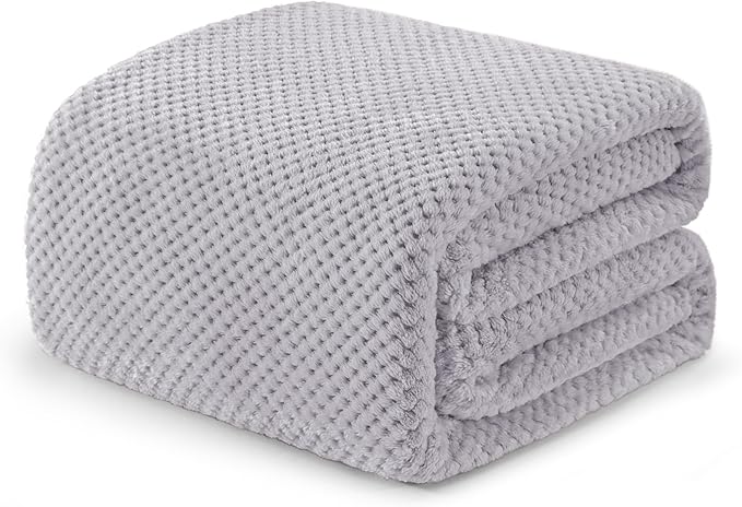 Exclusivo Mezcla Fleece Bed Blanket Queen Size, Super Soft and Warm Blankets for Couch, Sofa and Bed Waffle Textured, Cozy, Fuzzy and Lightweight (Light Grey, 90x90 Inches)
