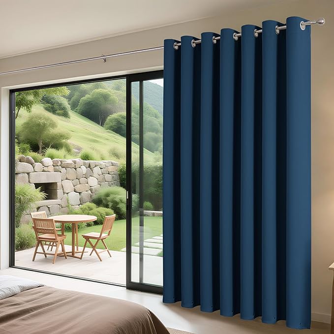 Joydeco Blackout Patio Sliding Door Curtains 84 Inches Long, Grommet Privacy Room Divider Curtains, Extra Wide Thermal Blackout Drapes for Bedroom Living Room (Navy Blue, 100Wx84L, 1 Panel)