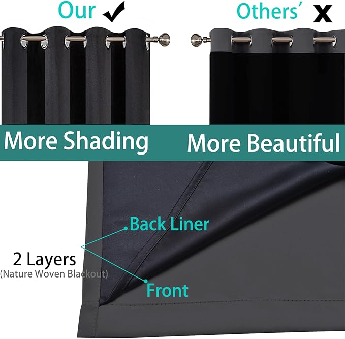 Yakamok 100% Blackout Curtains, 2 Thick Layers Thermal Insulated Total Blackout Drapes for Bedroom, Heat Blocking Window Curtains for Living Room(Charcoal Grey, 52Wx45L, 2 Panels)