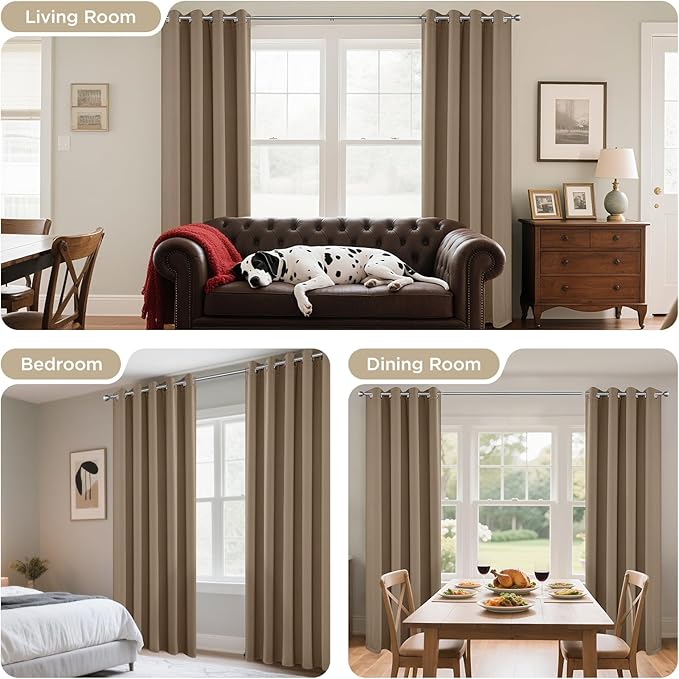 Joydeco Blackout Curtains 54 Inch Length 2 Panels Set, Thermal Insulated Long Curtains& Drapes 2 Burg, Room Darkening Grommet Drapes for Living Room Bedroom Window (W52 x L54 Inch, Khaki)