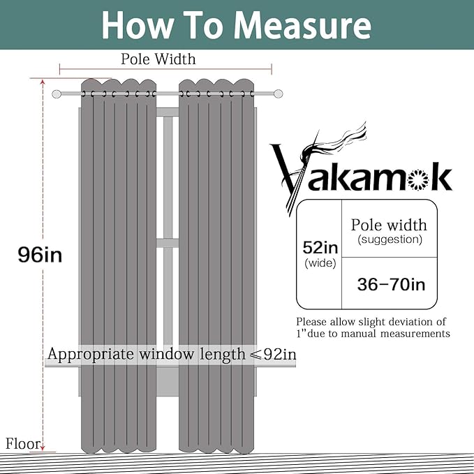 Yakamok Blackout Curtains Room Darkening Thermal Insulated with Grommet Window Curtain for Bedroom/Living Room(52Wx96L inch, Stone Blue, 2 Panels)
