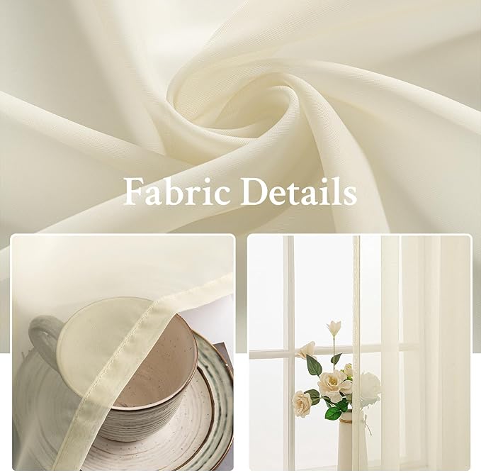 MIULEE 2 Panels Solid Color Light Cream Sheer Window Curtains Elegant Window Voile Panels/Drapes/Treatment for Bedroom Living Room (54 X 72 Inches Light Cream)