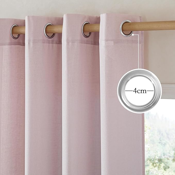 NICETOWN Blush Pink Linen Curtains for Kitchen, Thick Flax Small Window Treatments Semi Sheer Privacy Assured with Light Through for Cafe/Bathroom, W42 x L90, 2 Panels