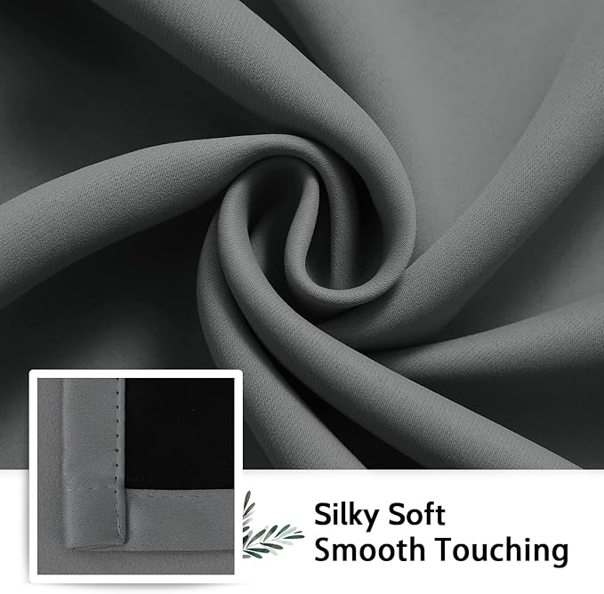 SimpleHome 100% Blackout Curtains for Bedroom,Thermal Insulated Grey Grommet Window Drapes Room Darkening Curtains for Living Room with Black Back,38 x 63 Inch,2 Panels
