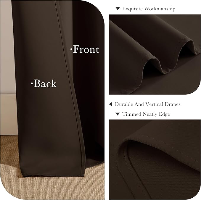 Pony Dance Blackout Curtains Thermal Insulated Window Treatment Panels Room Darkening Shade Drapes for Living Room Back Tab/Rod Pocket Bedroom Draperies, 34 x 63 Inch, Brown, 2 Panels