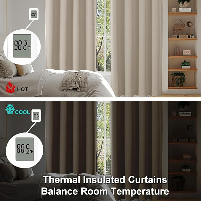 Simplebrand Ava Biscotti Beige Blackout Curtains for Bedroom 84 Inch Length 2 Panels Set, Solid Thermal Insulated Privacy Nursery Window Treatment Curtains Blackout Drapes, W50 x L84 Inch