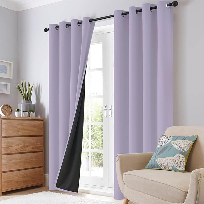 SimpleHome 100% Blackout Curtains for Bedroom,Thermal Insulated Lilac Grommet Window Drapes Room Darkening Curtains for Living Room with Black Back,42 x 72 Inch,2 Panels