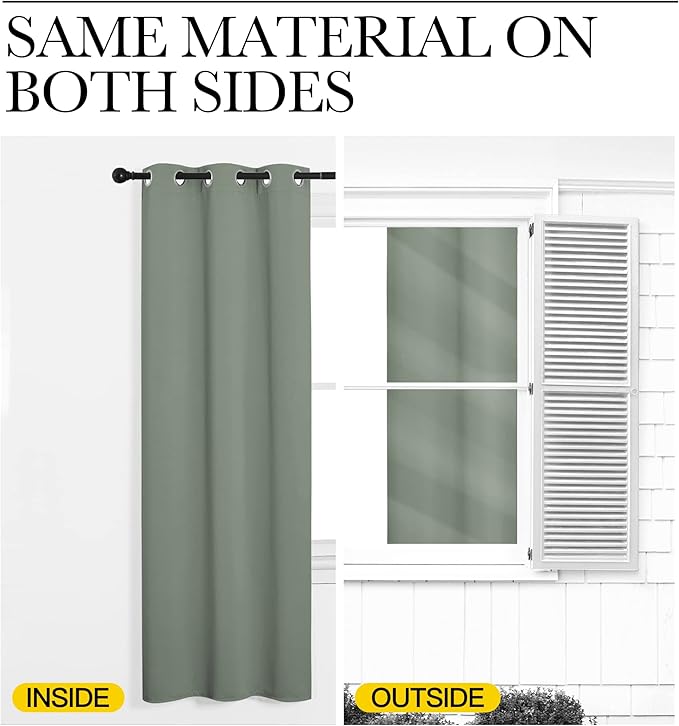 NICETOWN Greyish Green Room Darkening Curtains for Kitchen, Window Treatment Thermal Insulated Solid Grommet Room Darkening Curtains/Drapes for Bedroom (Set of 2, 42 inches Wide by 50 inches Long)