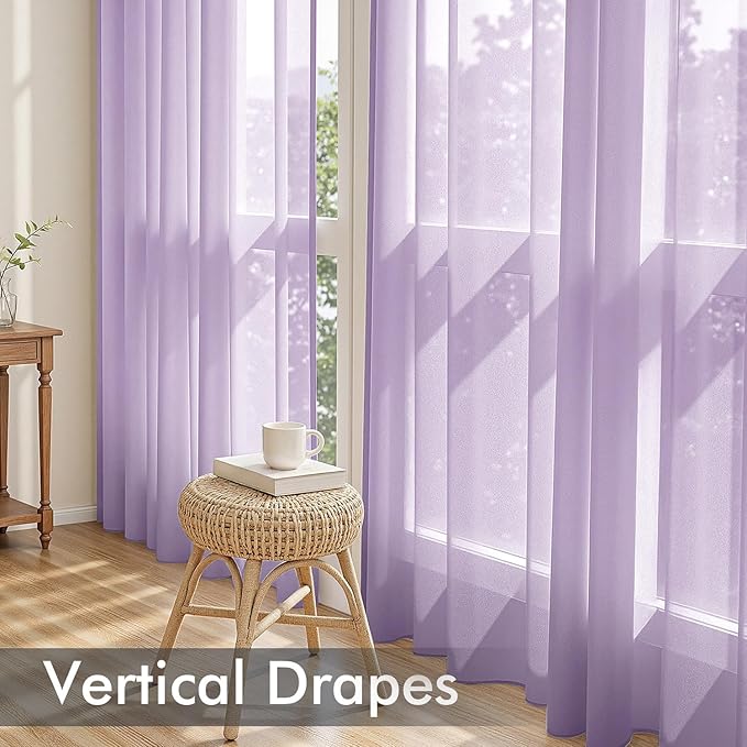 MIULEE Light Purple Sheer Curtains 90 Inches Long, 4 Panels Set, Lavender Light Filtering Rod Pocket Voile Drapes for Living Room and Bedroom, Airy Soft Fabric Window Treatments, 42 x 90 Inches