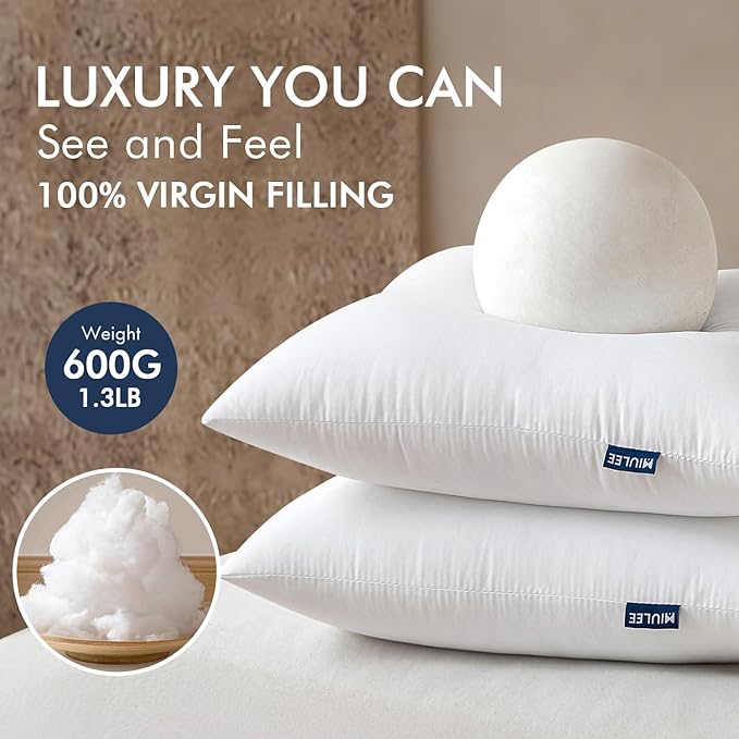 MIULEE Throw Pillows Inserts, Pack of 4 20x20 Inch 100% Virgin Fiber Filling Bed Couch Pillows