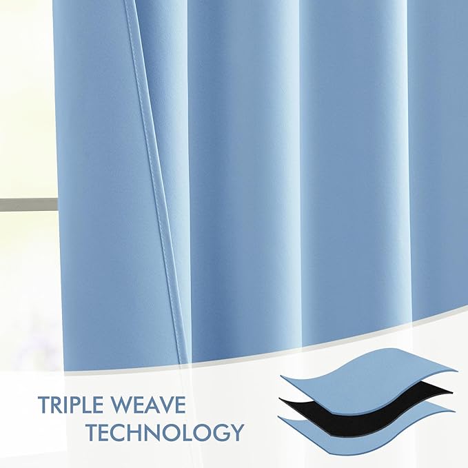MIULEE Sky Blue Back Tab Blackout Curtains 120 Inch Long 2 Panels Set for Bedroom, Rod Pocket/Pinch Pleated Extra Long Thermal Insulated Living Room Darkening Light Blocking 10FT Drapes