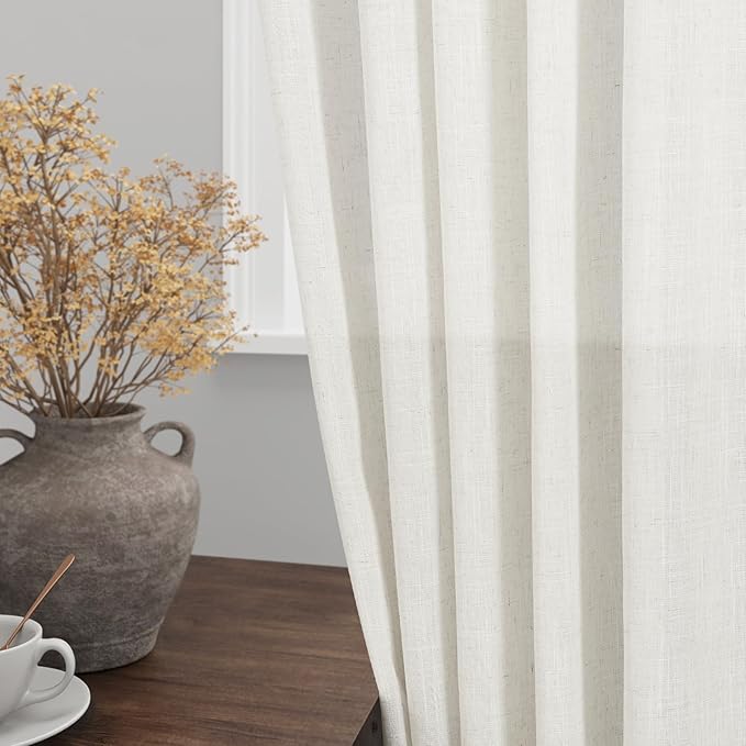 Beige White Linen Curtains 108 Inches Long for Living Room Bedroom 2 Panels Set Extra Long Back Tab Curtain Light Filtering Semi Sheer Drapes Floor to Ceiling Curtains for Large Windows 52x108