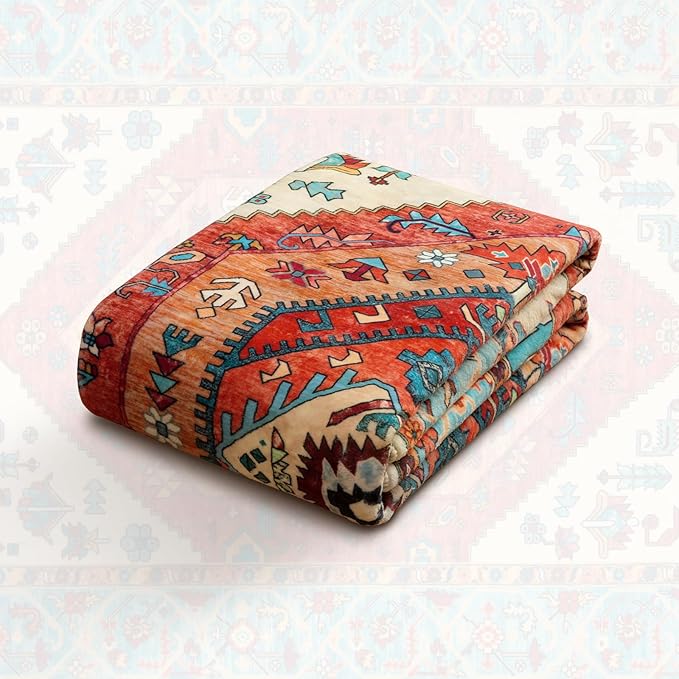 SERISSA Area Rug 3x5 Boho Orange Rugs for Bedroom, Washable Non-Slip Kitchen Rugs, Ultra Soft Print Distressed Tribal Entry Rug Low-Pile Throw Rug Carpet for Bedroom Nursery Living Room Dorm Decor