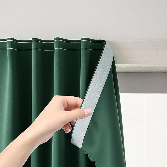 Blackout Curtains for Bedroom Stick On Curtains Window Shades Pull Down Blackout Window Cover No Drillng Self Adhesive Curtains No Rod Small Curtain, 59" W X 59" L, Dark Green, 1 Panel