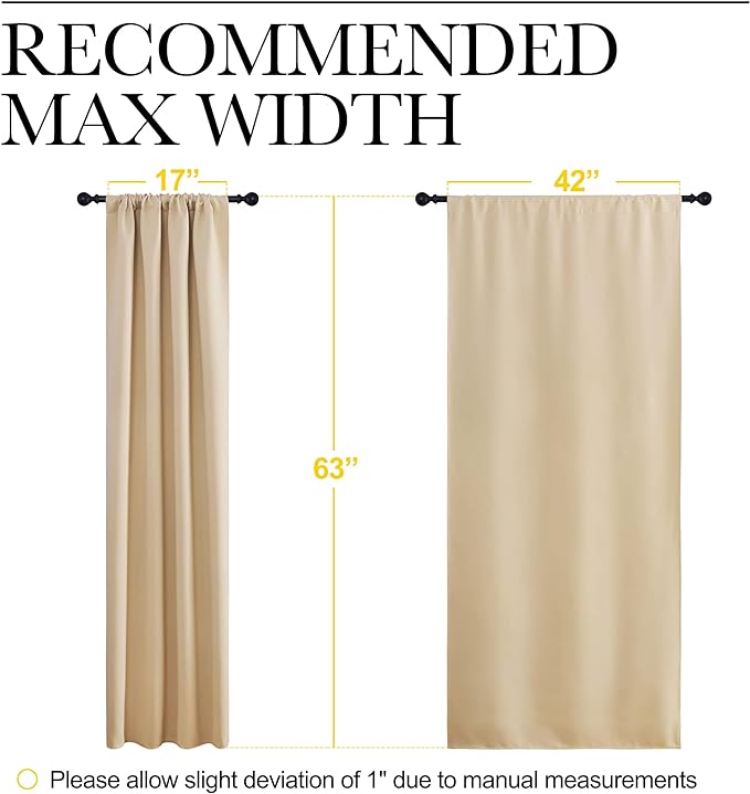 NICETOWN Room Darkening Curtains for Bedroom - Triple Weave Home Decoration Thermal Insulated Solid Window Drapes (Set of 2 Panels, 42 x 63 Inch, Biscotti Beige)