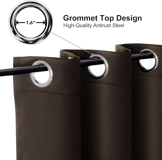 ChrisDowa Small Window Curtains 50 inches Long for Bedroom - Grommet Short Thermal Insulated Room Darkening Curtains for Kitchen (2 Panels, Brown, 29 x 50 Inch)