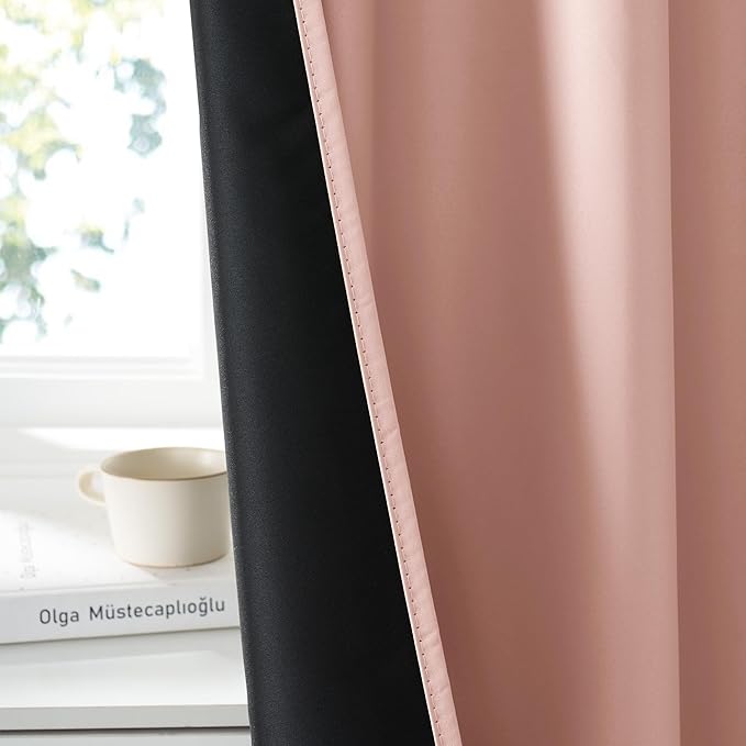 RYB HOME 100% Blackout Short Curtains for Small Window, Thermal Insulated Total Room Darkening Noise Reducing Curtains for Basement Bathroom RV Cars, 29 inches Wide by 36 inches Long, Peach Pink
