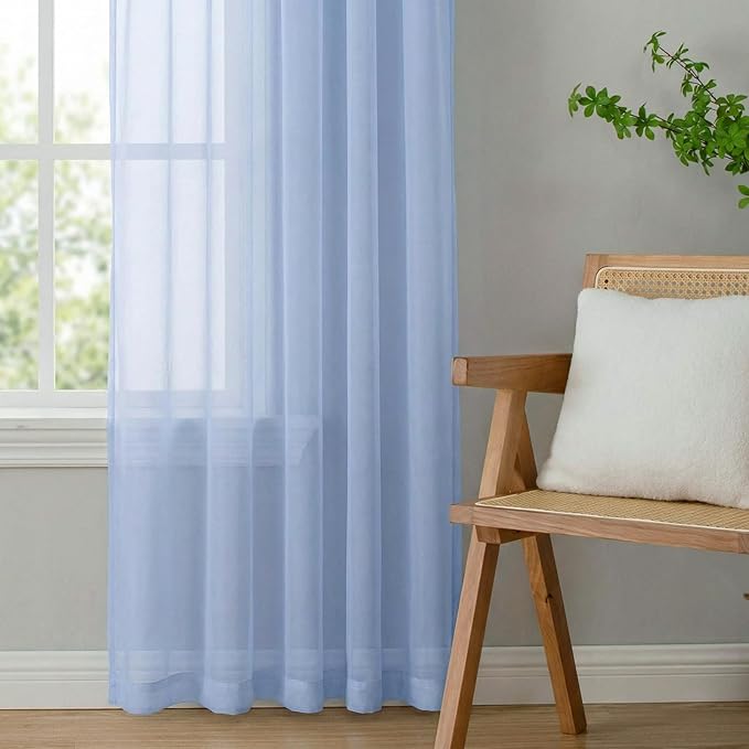 OWENIE Sheer Curtains 72 Inches Long 2 Panels Set, Modern Light Filtering Sheer Curtain Rod Pocket Clear Drapes for Window Sliding Door, Demin, 2 Pcs Each 42 x 72 Inch