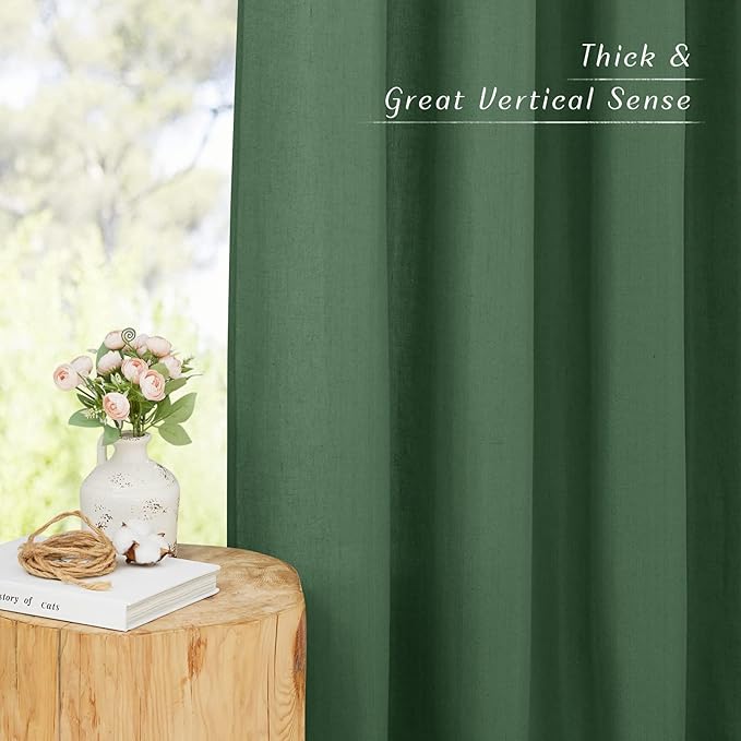 NICETOWN Thick Linen Olive Green Curtains & Drapes, Grommet Linen Blend Privacy with Light Filtering Window Treatments for Bedroom/Living Room, W55 x L90, Olive Green, 1 Pair
