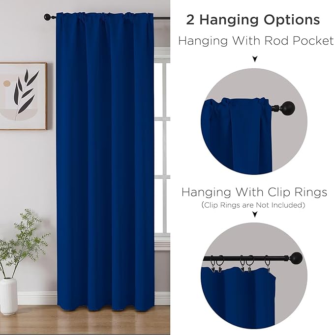 CUCRAF Royal Blue Blackout Curtains 72 inch Length 2 Panels Set, Rod Pocket Room Darkening Drapes for Bedroom Living Room, Insulated Thermal Light Blocking Window Curtain (W52 x L72 Inch)