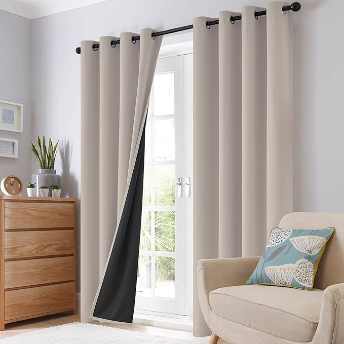 SimpleHome 100% Blackout Curtains for Bedroom,Thermal Insulated Natural Grommet Window Drapes Room Darkening Curtains for Living Room with Black Back,62 x 84 Inch,2 Panels