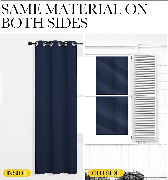 NICETOWN Window Drapes Long Curtains - Living Room Panels Grommet Top Window Treatment for Hall & Guest Room (Navy, 42 inches Wide x 95 inches Long, 2 Pieces)