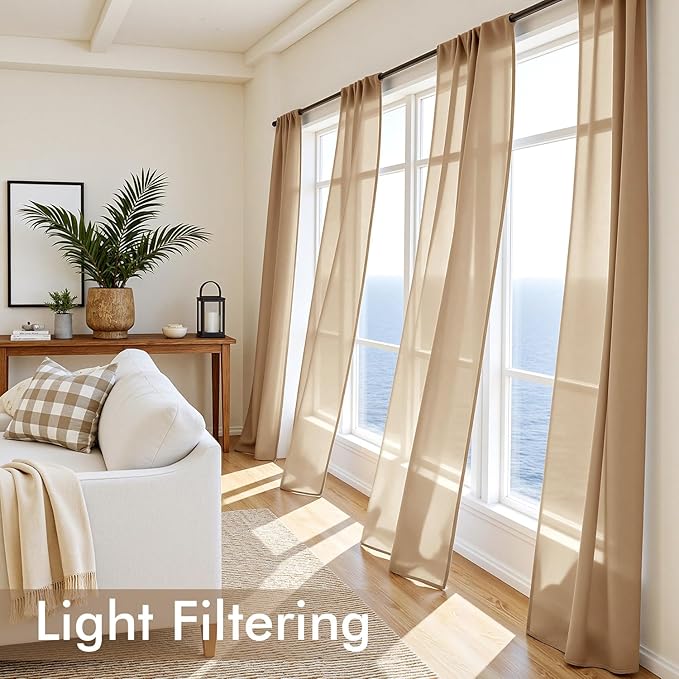 MIULEE Brown Sheer Curtains 63 Inches Long, 4 Panels Set, Rod Pocket Voile Drapes Light Filtering and Semi Transparent, Elegant Window Treatments for Bedroom Living Room,54 x 63 Inches