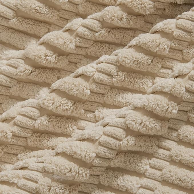 Fancy Homi 4 Packs Tan Decorative Throw Pillow Covers 16x24 Inch for Living Room Couch Bed Sofa, Beige Rustic Farmhouse Boho Home Decor, Soft Plush Striped Corduroy Square Cushion Case 40x60 cm