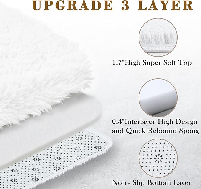 3x5 Rug, Bedside Preppy Dorm Area Rug, College Essentials Small Carpets for Bedroom, Anti Slip Fluffy White Living Room Rugs Home Decor Aesthetic(3 x 5, White)