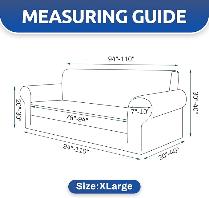 KEKUOU Stretch Oversized Sofa Slipcover 1 Piece Couch Sofa Cover (94"-110") Furniture Protector 4 Seater Sofa with Elastic Bottom for Kids,Pet.Jacquard Checked Pattern Fabric(X Large,Grey)