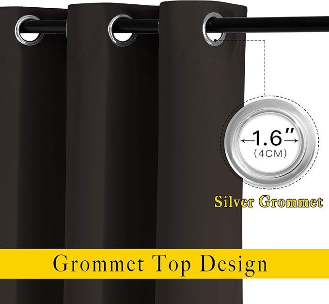 NICETOWN Toffee Brown Short Window Curtains for Windows 50 inch Long - Solid Grommet 50% Light Reducing Thermal Insulated Curtain Panels for Kitchen/Bedroom (W34 x L50, 1 Pair)