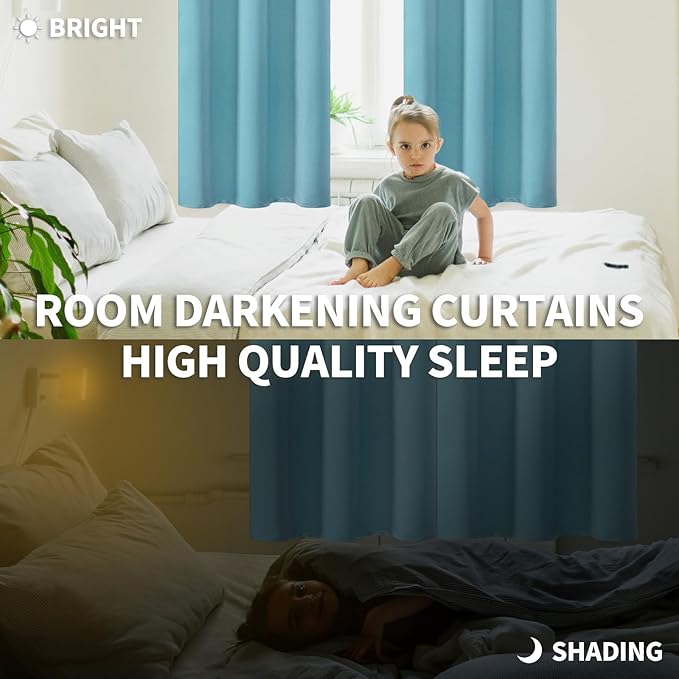 BGment Blackout Curtains - Grommet Thermal Insulated Room Darkening Bedroom and Living Room Curtains, Set of 2 Panels (38 x 63 Inch, Aqua)