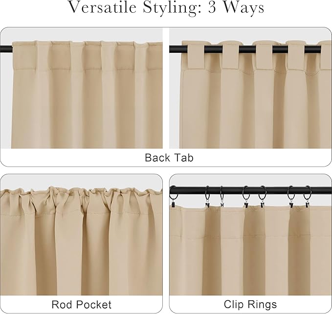 PONY DANCE Short Curtains Half Window Curtains, Kitchen & Bathroom, Width 29 x Length 30 inches, Biscotti Beige, 2 Pieces