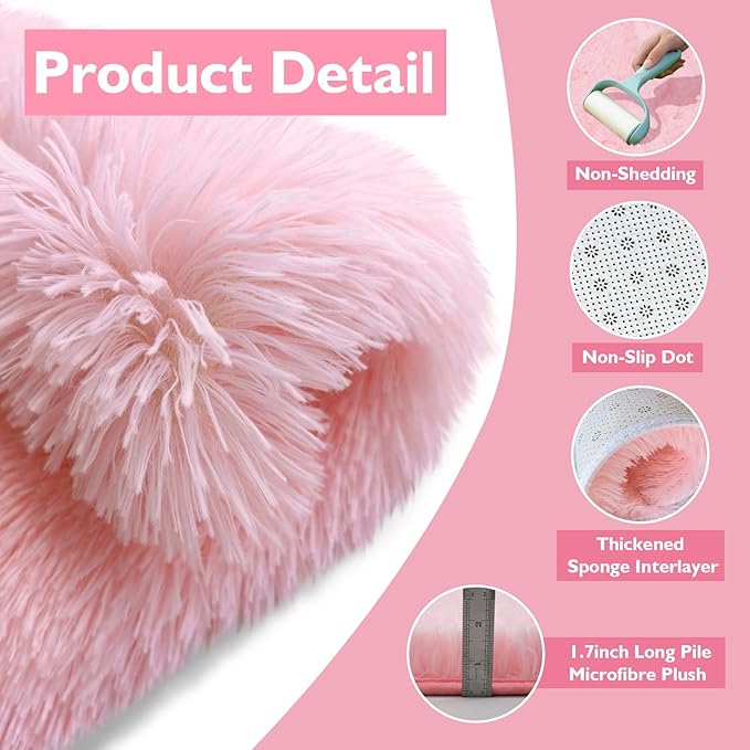 Shag Area Rug for Bedroom 3x5,Pink Fluffy Area Rugs for Living Room,Soft Fuzzy Rug Non-Shedding Indoor Plush Carpet for Kids Bedroom Nursery Dorm Home Decor