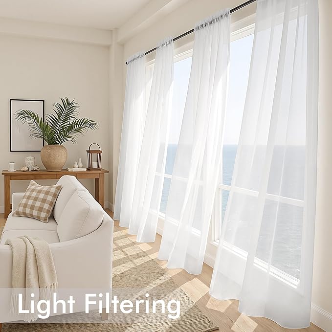 MIULEE White Sheer Curtains 72 Inches Long, 4 Panels Set, Light Filtering Rod Pocket Voile Drapes for Living Room and Bedroom, Airy Soft Fabric Window Treatments, 54 x 72 Inches