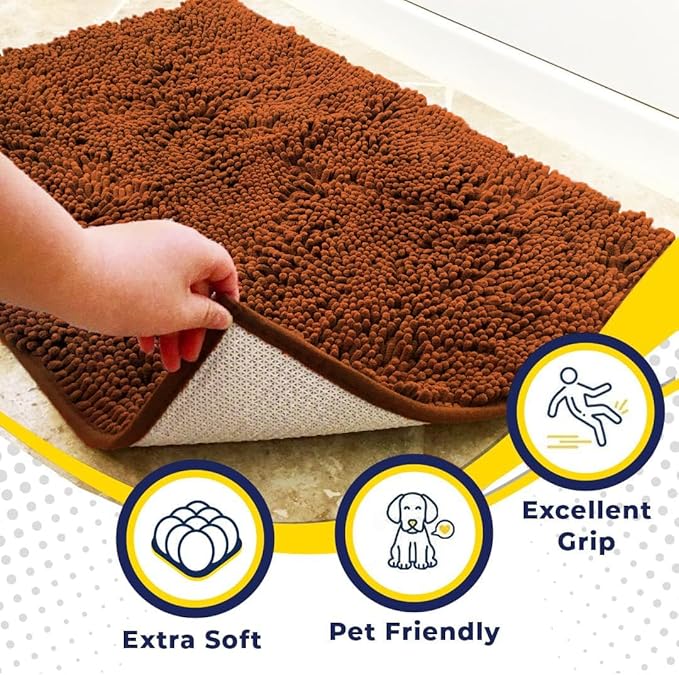 Muddy Mat® | Super Absorbent Door Mat Indoor, Microfiber Quick Dry Chenille Entryway Rug, Non-Slip Front Door Mat, Indoor Mats for Entryway, Machine Washable Pet Rug, Orange 30"x19"