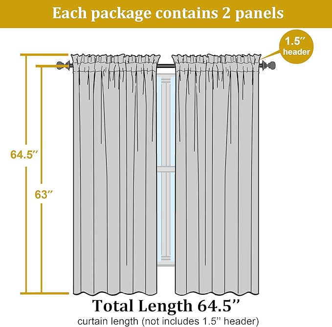 OWENIE Sheer Lemon Curtains for Bedroom Living Room 63 Inch Length 2 Panels Set, Modern Soft Solid Light Filtering Sheer Curtains for Dining Room, Rod Pocket Window Treatments, Lemon, 42" Wx63 L