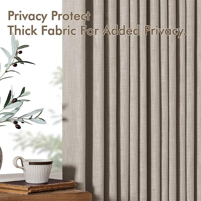 MIULEE Pinch Pleated Thick Linen Curtains 84 Inches Long 2 Panels for Living Room Bedroom, Linen Textured Memory Trained Drapes Pleat Back Tab Light Filtering Taupe Window Curtains with Hooks&Rings