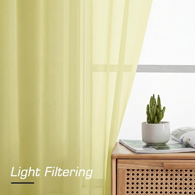 Simplebrand Light Yellow Sheer Curtains 96 Inches Long, Light Filtering Rod Pocket Solid Color Window Sheer Curtain Panels, Elegant Curtains & Drapes for Living Room, Bedroom 2 Panels 42" W x 96" L